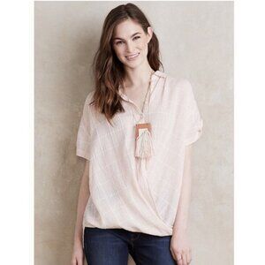 Anthropologie Isabella Sinclair Light Pink Cotton Wrap Short Sleeve Shirt